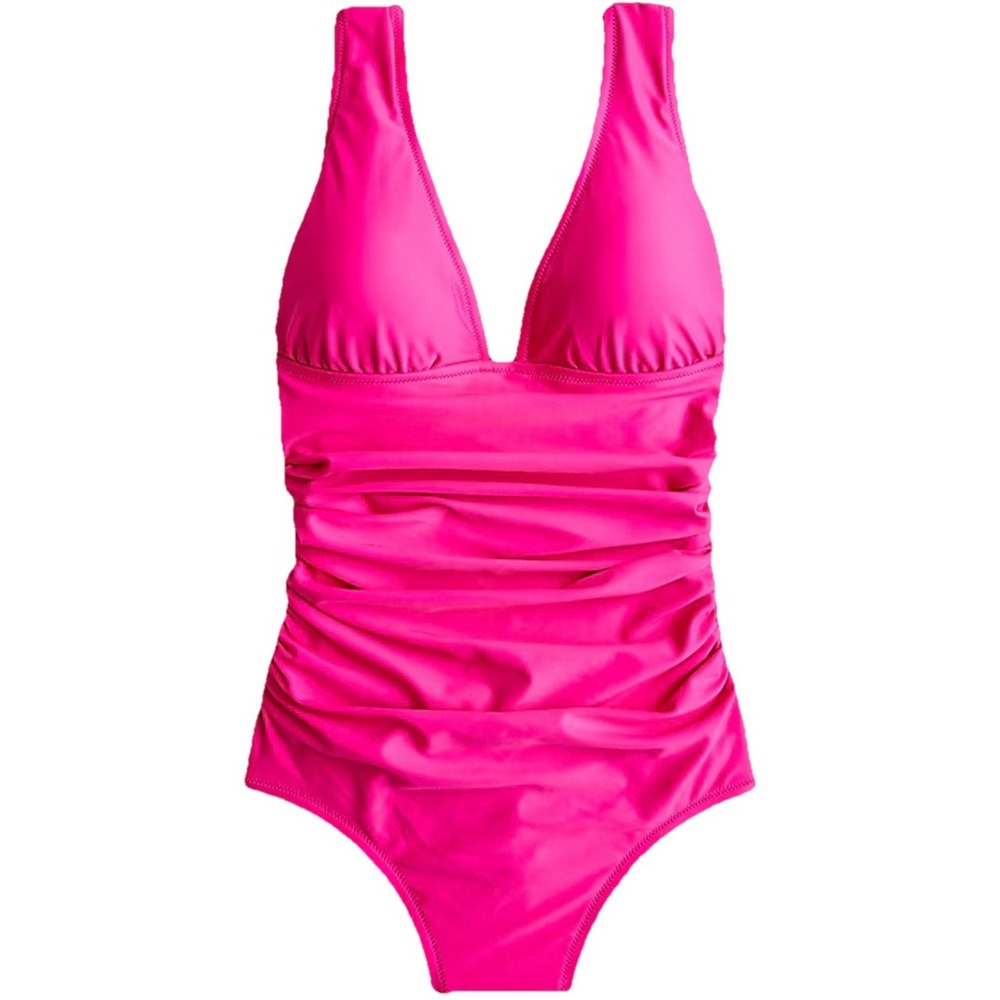J. Crew Ruched V Neck One Piece Sz 4 Swimsuit Fuchsia Pink J.Crew BC116 NWT $118